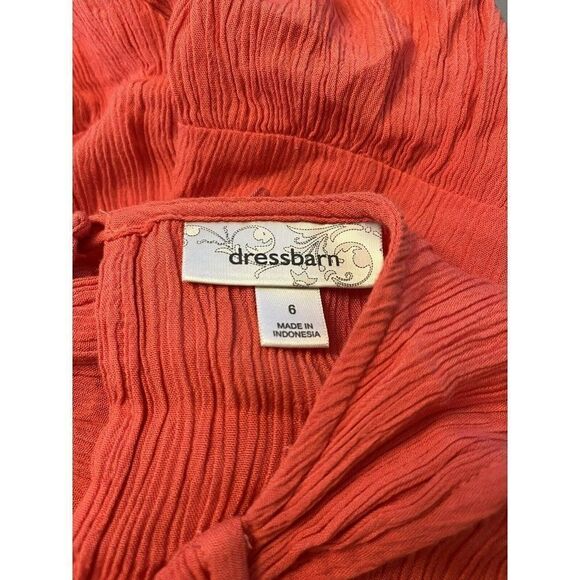 Dressbarn Size 6 Crepe Ankle Length Dress Tiered Ruffle Maxi Coral Sleeveless - Picture 3 of 4